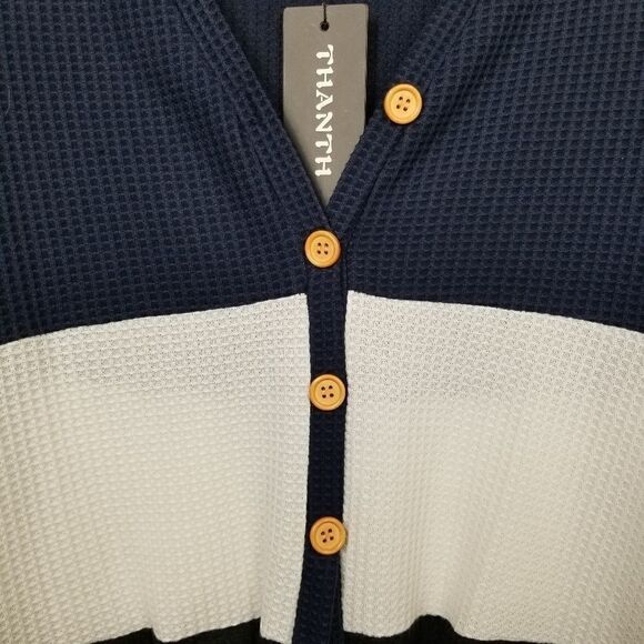 NWT THANTH Button Down Sweater. Blue & White M#026 - Picture 3 of 7